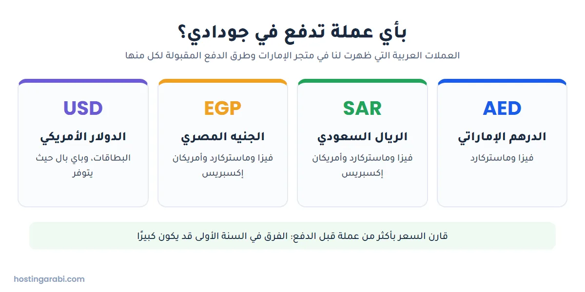 العملات العربية المتاحة في جودادي وطرق الدفع المقبولة لكل عملة