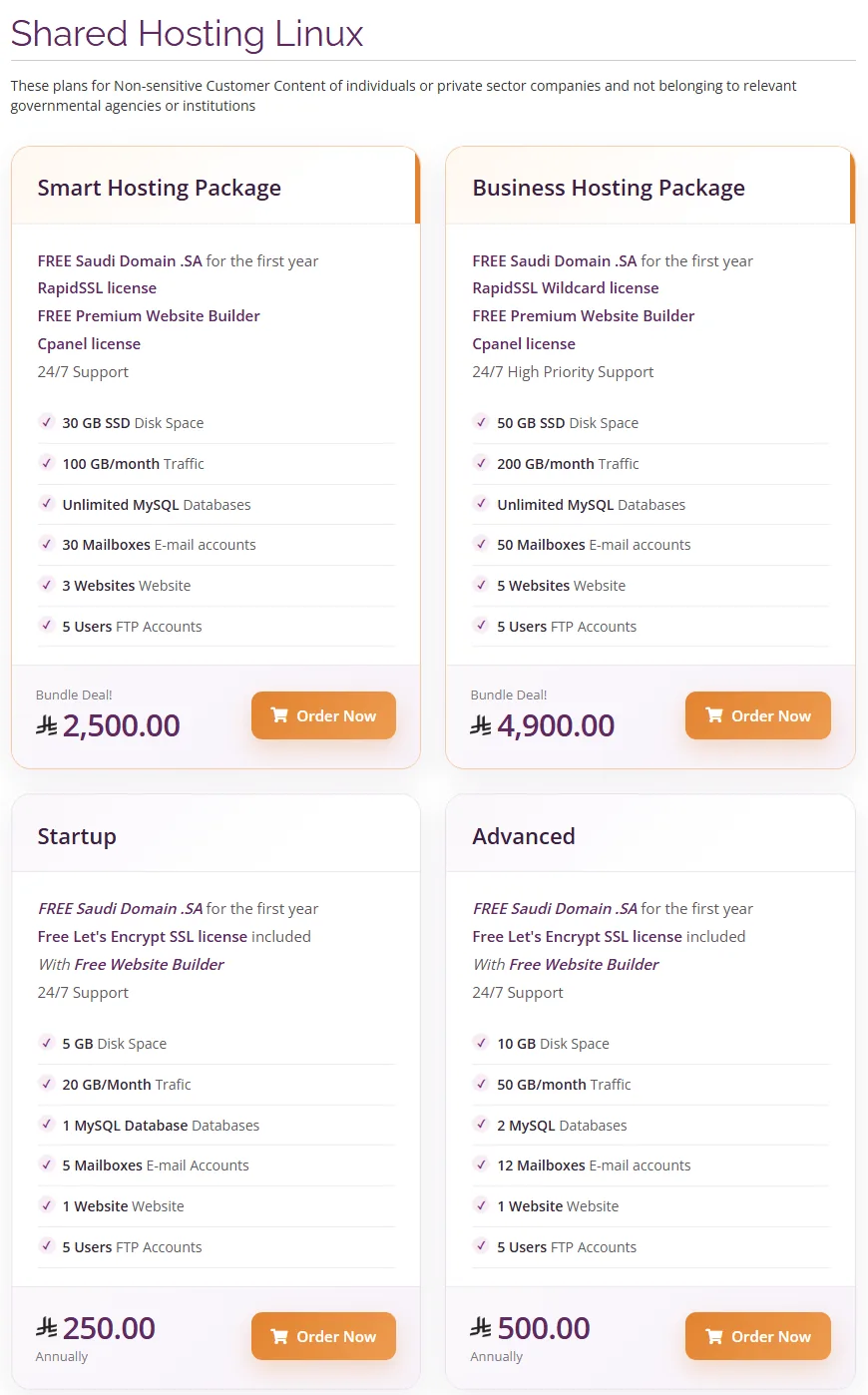 خطط وأسعار الاستضافة المشتركة لدى صحارى نت Sahara Net بالريال السعودي