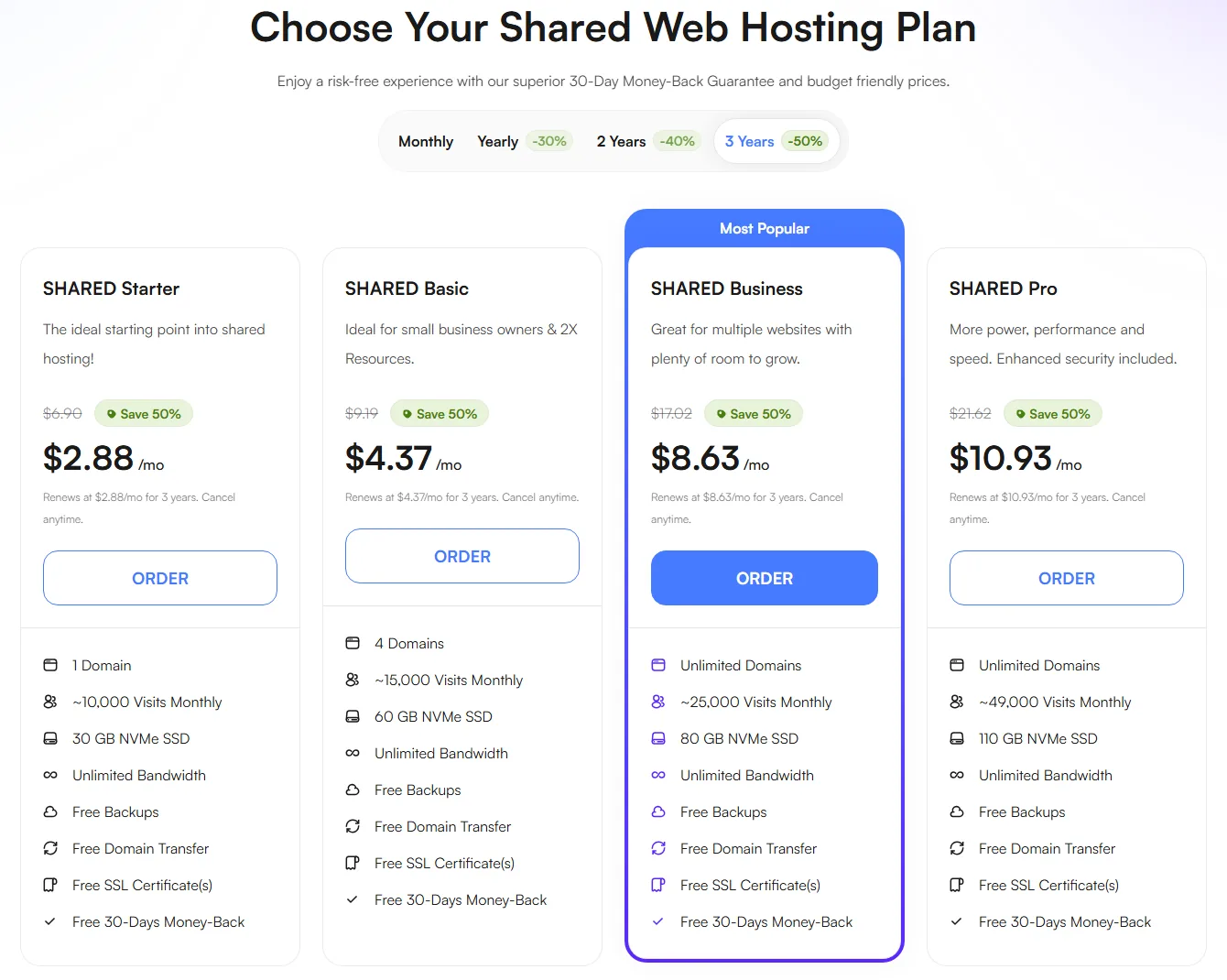 خطط الاستضافة المشتركة لدى ألتاهوست UltaHost باشتراك 3 سنوات