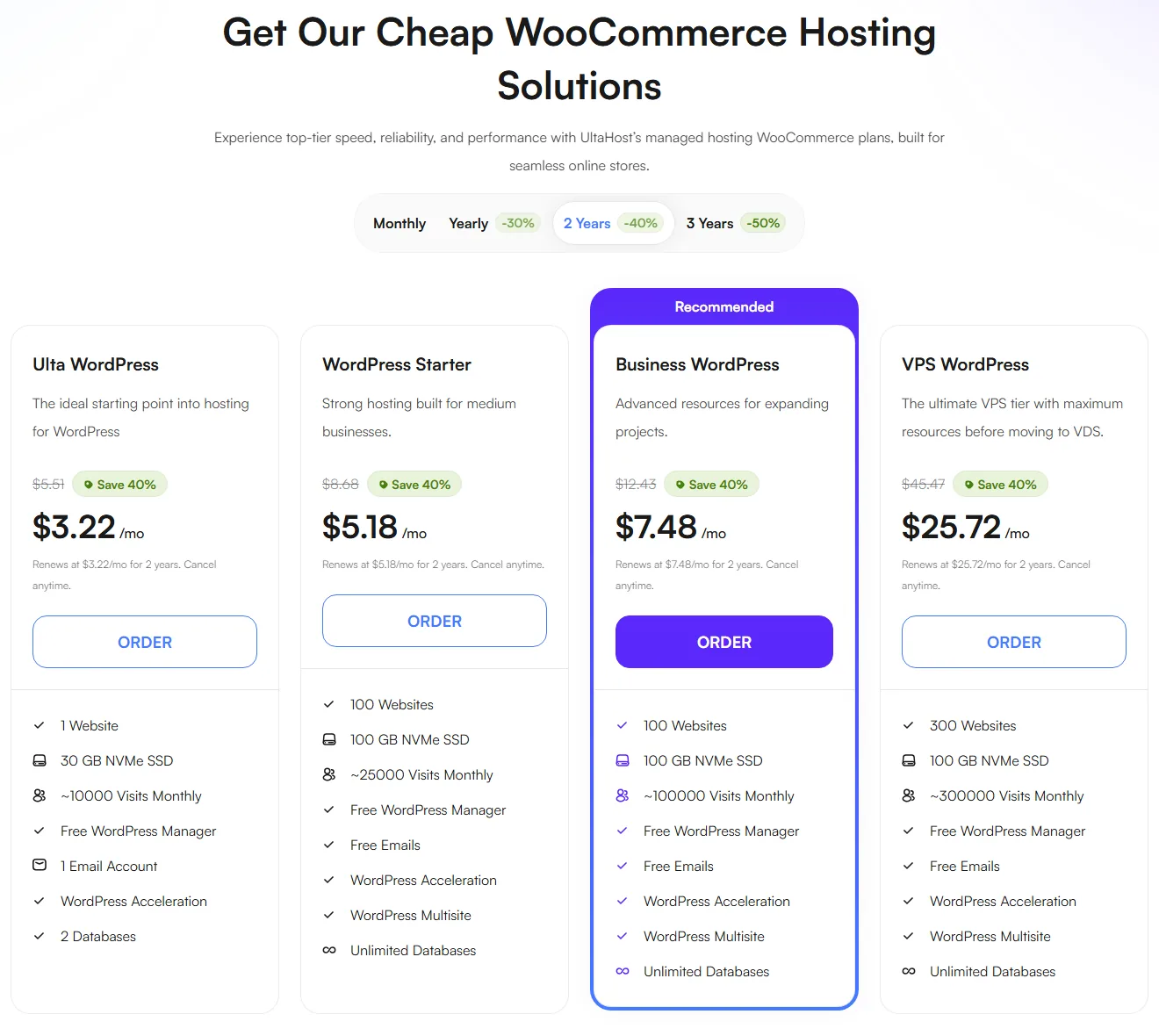 خطط وأسعار استضافة ووكومرس لدى ألتاهوست UltaHost